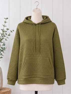 SHEWIN Waffle Styled Oversized Hoodie In Army Green - Women’s M